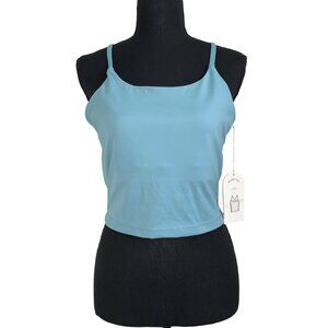 Blogilates Womens Cameo Blue Spaghetti Strap Cropped Tank Top w/ Crisscross Back